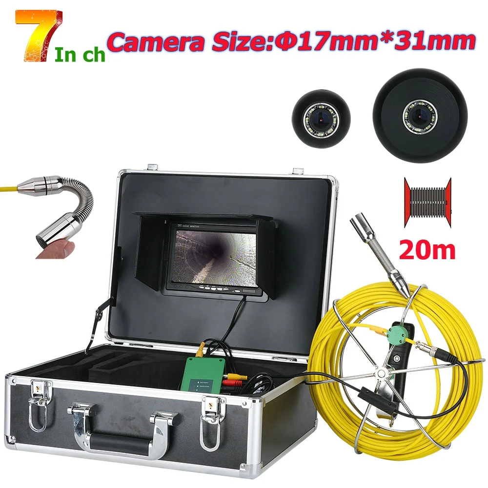 20/30/40M 7 inch 17mm Industrial Pipe Sewer Inspection Video Camera