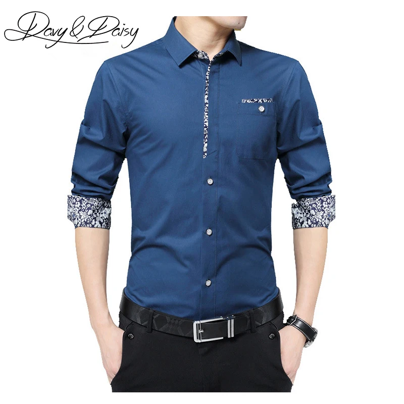 

DAVYDAISY Men Social Dress Shirts Slim Fit Solid Turn-Down Collar Long Sleeved Classical Brand Casual Formal Shirt Men DS-077