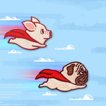 

1pcs DIY Cute repair hole decoration Fly Dog Pig Embroidered Sew On Iron On Patch Badge Clothes Fabric Craft Transfer patches