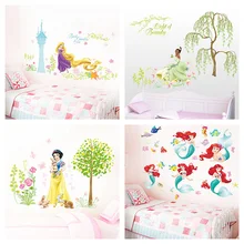 Cartoon Disney Snow White Tiana Princess Flowers Garden Wall Stickers For Kids Room Decoration Diy Mural Art Girl's Wall Decals