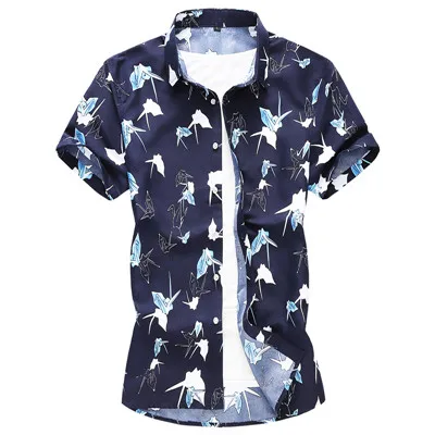 Summer New Men Floral Printed Hawaiian Vacation Party Casual Shirts Hip Hop Fashion Short Sleeve Black Shirt Plus Size 6XL 7XL - Color: 5393 blue