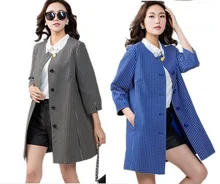 2016Autumn Winter Fashion Women Plus size jacquard polka dot trench coat outwear Three quarter sleeve loose slim blouse topXXXXL