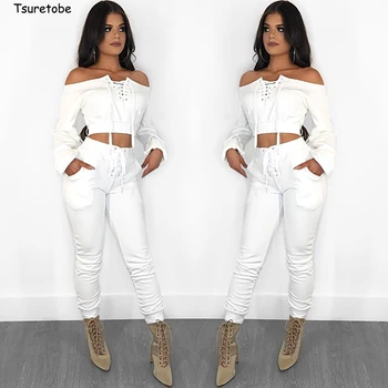 

Tsuretobe Sexy Bandage Jumpsuit Female Fashion Casual White Elegant Slash Neck Jumpsuit New Autumn Long Sleeve Jumpsuit Women