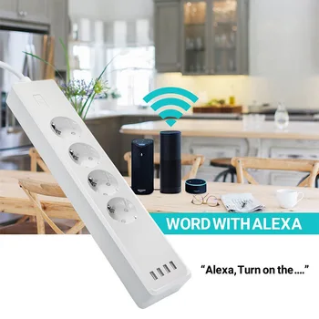 

Tuya smart WIFI power strip EU standard with 4 plug and 4 USB port compatible with Amazon Alexa and Google Nest