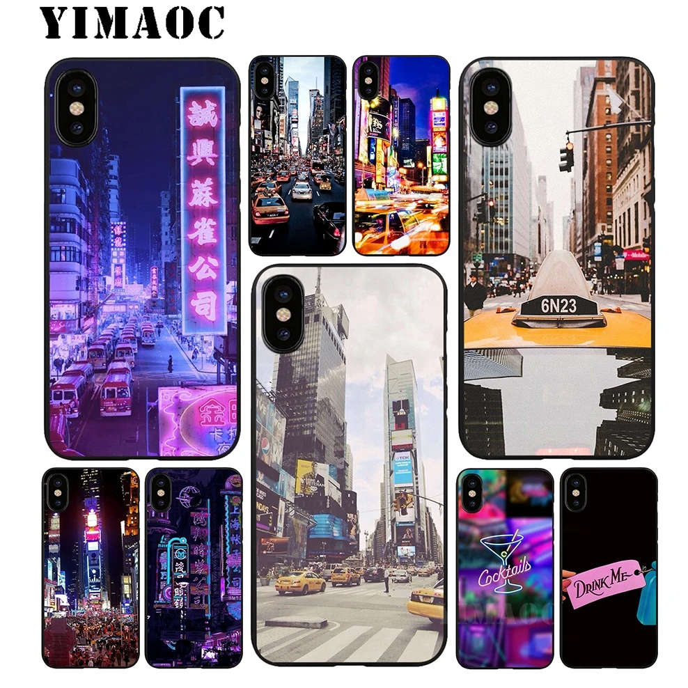 YIMAOC City night scene Soft TPU Black Silicone Case for iPhone X or 10 8 7 6 6S Plus 5 5S SE Xr Xs Max |