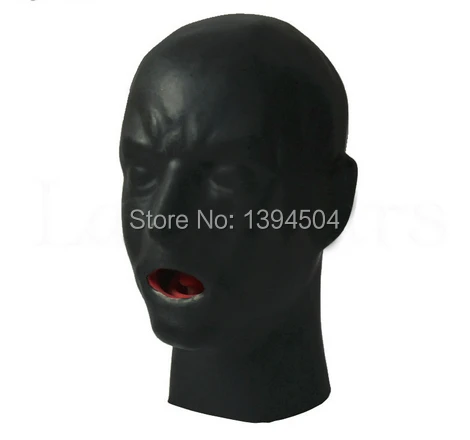 

free shipping New design hot sale 3D latex human mask hoods closed eyes fetish hood with red mouth sheath tongue & nose tube