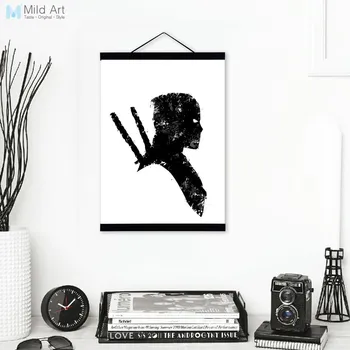 

Black White Superhero Deadpool Movie Wooden Framed Canvas Paintings Nordic Kids Room Decor Wall Art Print Pictures Poster Scroll