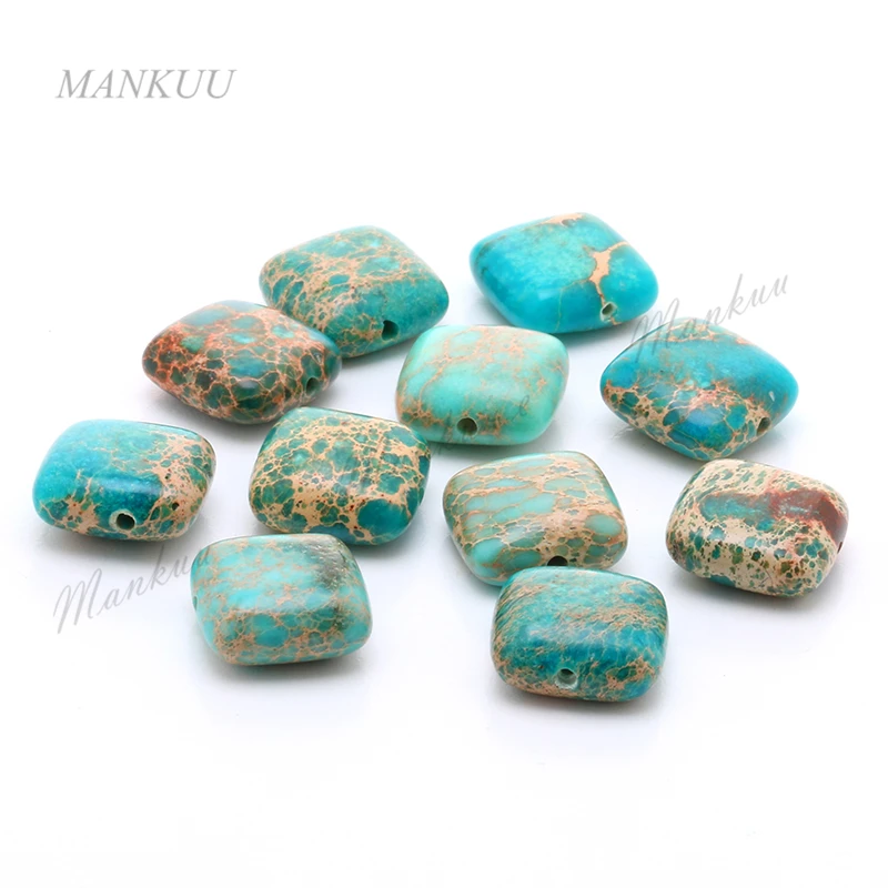 

Imperial Jaspers Sea Blue Natural Stone Square Shape Sea Sediment Loose Beads DIY Jewelry Accessories for Necklace Bracelet Xmas