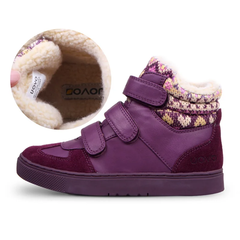 UOVO/зимняя детская обувь; брендовые теплые спортивные кроссовки для мальчиков и девочек; модная обувь; детская повседневная обувь; европейские размеры 30#-39 - Цвет: Purple