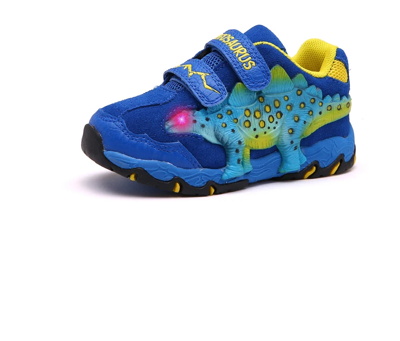 Dinoskulls/Детские светящиеся кроссовки для маленьких мальчиков, обувь с подсветкой, светодио дный кожаная обувь с 3D динозавром, спортивная