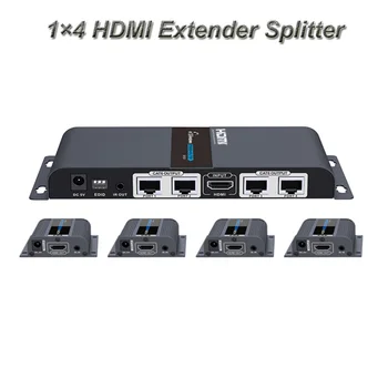 

HDMI Extender Splitter 1x4 UTP/STP CAT6/6A/7 up to 60M 1 Transmitter loop out with 4 HDMI receivers