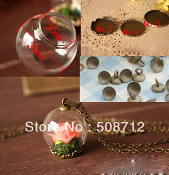 

Free shipping!!!! 30mm Glass Loop Ball Pendant Locket globe Charm wide mouth opening Bottle With Bronze Base