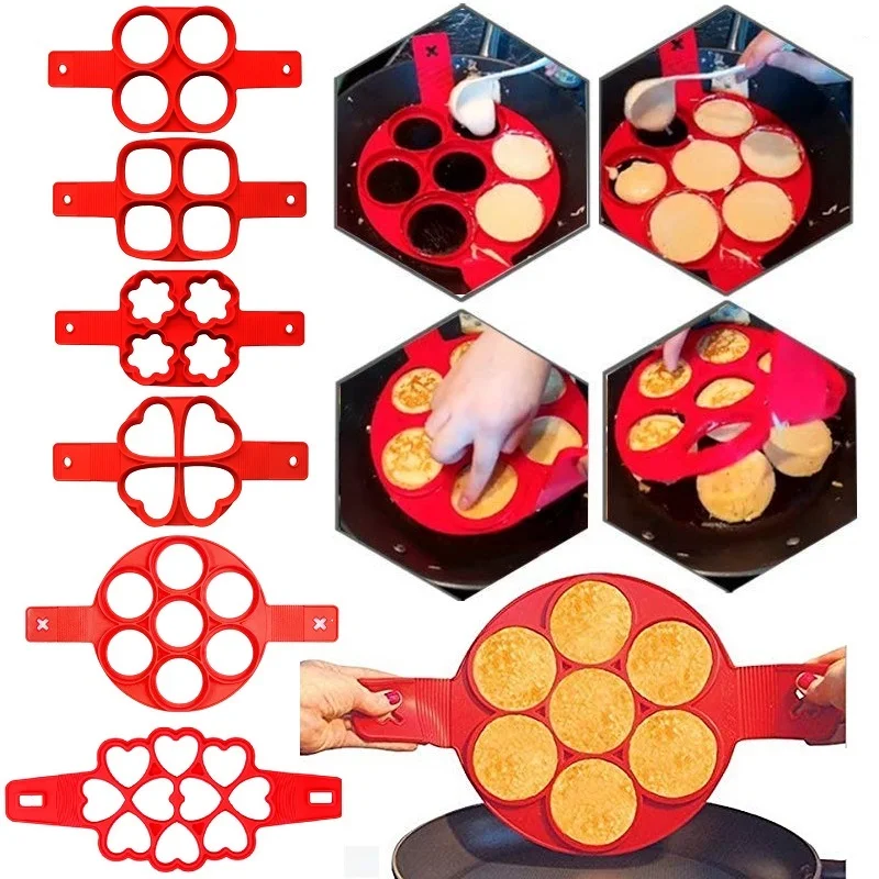 

6 Styles Pancake Egg Ring Maker Silicone Nonstick Pancakes Cheese Egg Cooker Pan Flip Eggs Mold Baking Accessories For Kitchen