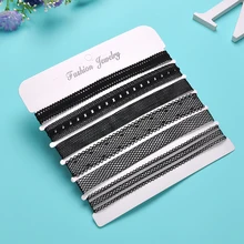 Yanqueens 6 יח'\אריזה שחור תחרה עור קטיפה רצועת קולר מומנטי נשים תכשיטי הצהרת Chocker(China)