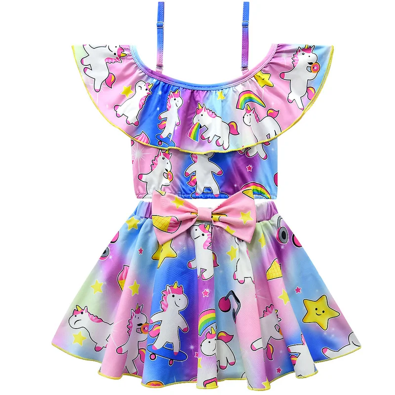 

2019 new Unicorn children's casual cute word shoulder strap swimsuit suit