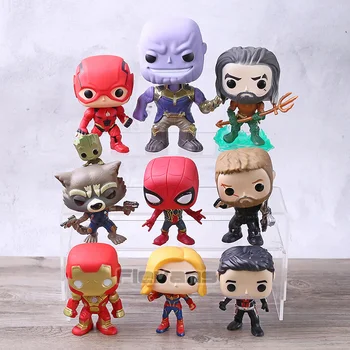 

Marvel DC Comics Aquaman Thanos Flash Thor Ant Man Rocket Spiderman Iron Man Captain Marvel PVC Action Figures Toys 9pcs/set
