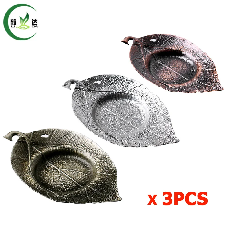 3pcs Leaves Shaped Metal Tea Cup Tray Black Tea Tray White Tea Cup 14