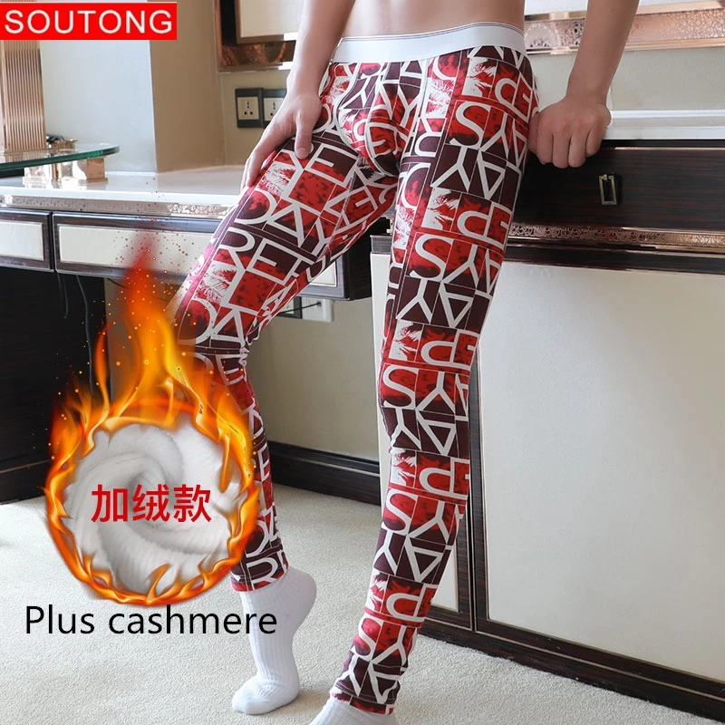 

Soutong 2019 Winter Warm Men Long Johns Thermal Underwear Bottoms Printed Soft Cotton Thermo Thick Plus Velet Man Thermo Pants