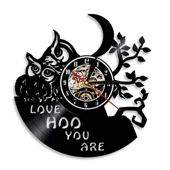 

1Piece Owl Love Hoo You Are Vinyl Record Wall Clock Animals Led Light LP Vintage Modern Handmade Gift Cool Home Decorative