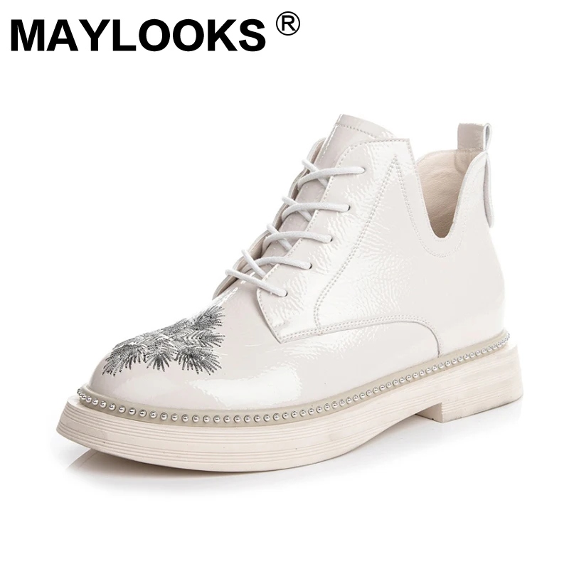 

Women Maylooks boots short student round head printing wild motorcycle boots women's boots M-813