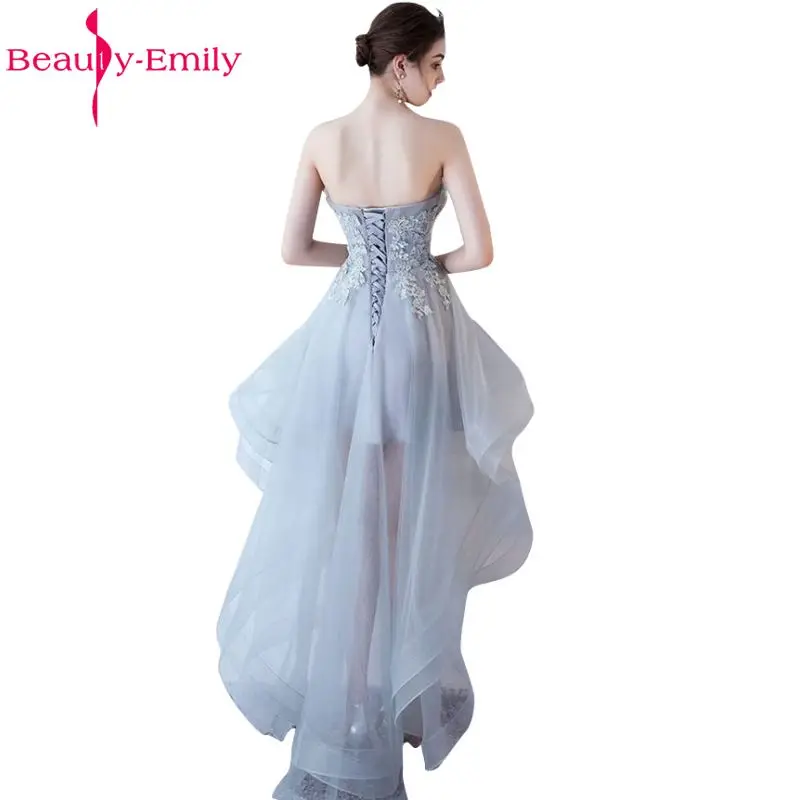 Grey Strapless Tulle Appliques Lace-Up Prom Dress with Built-In Bra for Evening Party by Beauty-Emily image 3