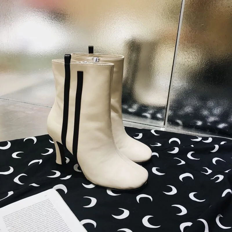 

Hot Autumn Winter Ankle Boots Shoes Woman Genuine Leather Square Toe High Heels Boots Design Runway Mixed Color Mujer Boots T