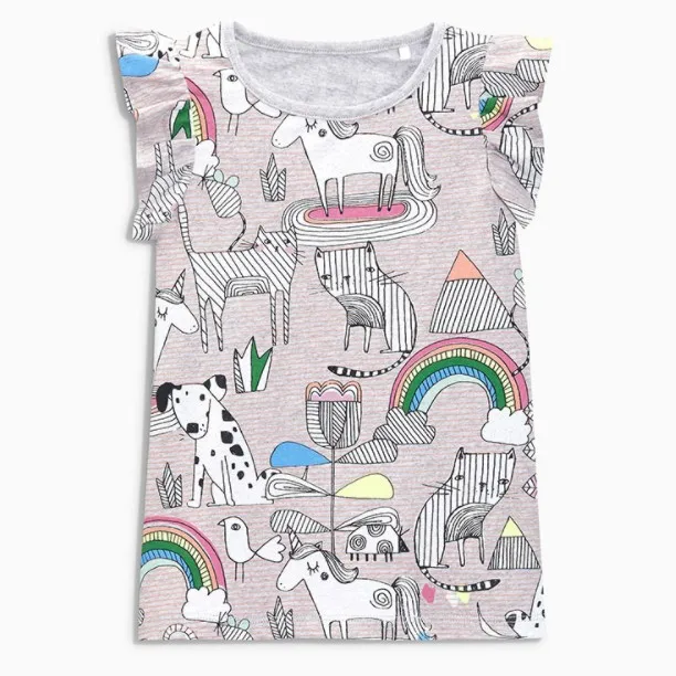 Little maven/детская одежда; коллекция года; летняя одежда для маленьких девочек; футболка с короткими рукавами; топы с принтом животных; брендовая хлопковая Футболка; 50979