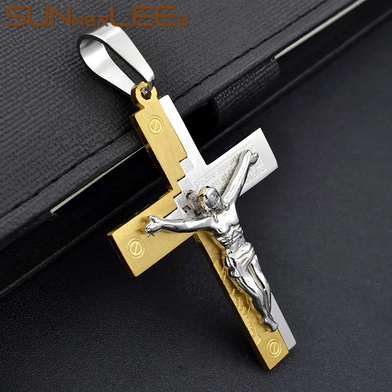Подвеска с крестом Иисуса Христа из нержавеющей стали|chain gold|link chaincross pendant necklace |