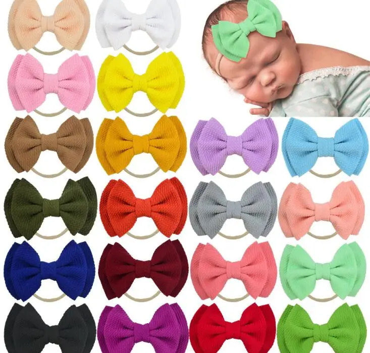 

50pc/lot 2019 New 4.8" Cotton Fabric Bow Headbands Girls Hair Bow with Skinny Nylon Headband,School Girl Knotbow Nylon Headbands