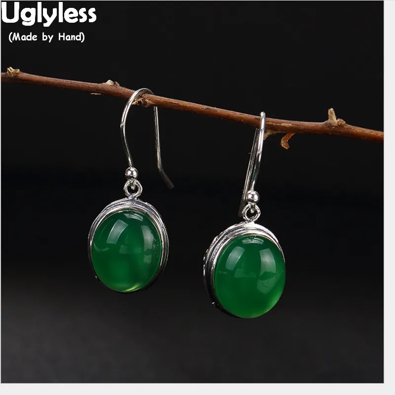 

Uglyless Real 925 Sterling Silver Nature Chalcedony Women Party Statement Earrings Hollow Patterns Jewel Handmade Brincos Bijoux