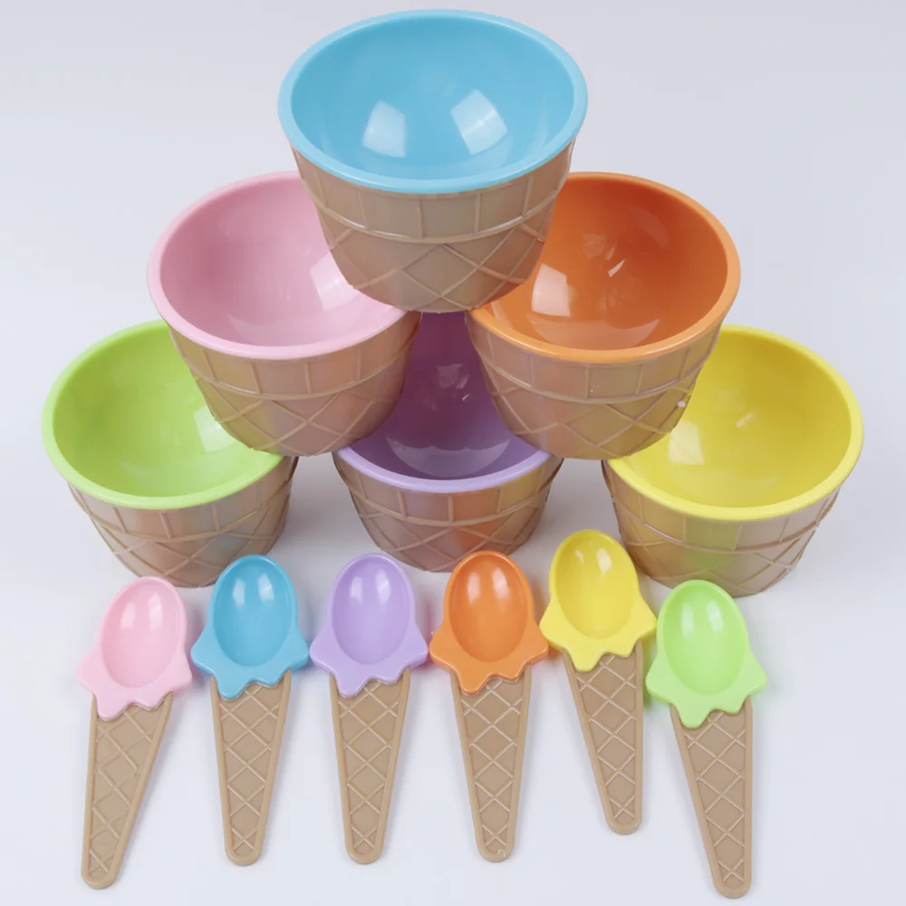 

3PCS Children's Plastic Ice CreamBowl Spoon Set Durable ICE Cream CUP For KIds Couples Tubs Gifts Lovely Dessert Bowl