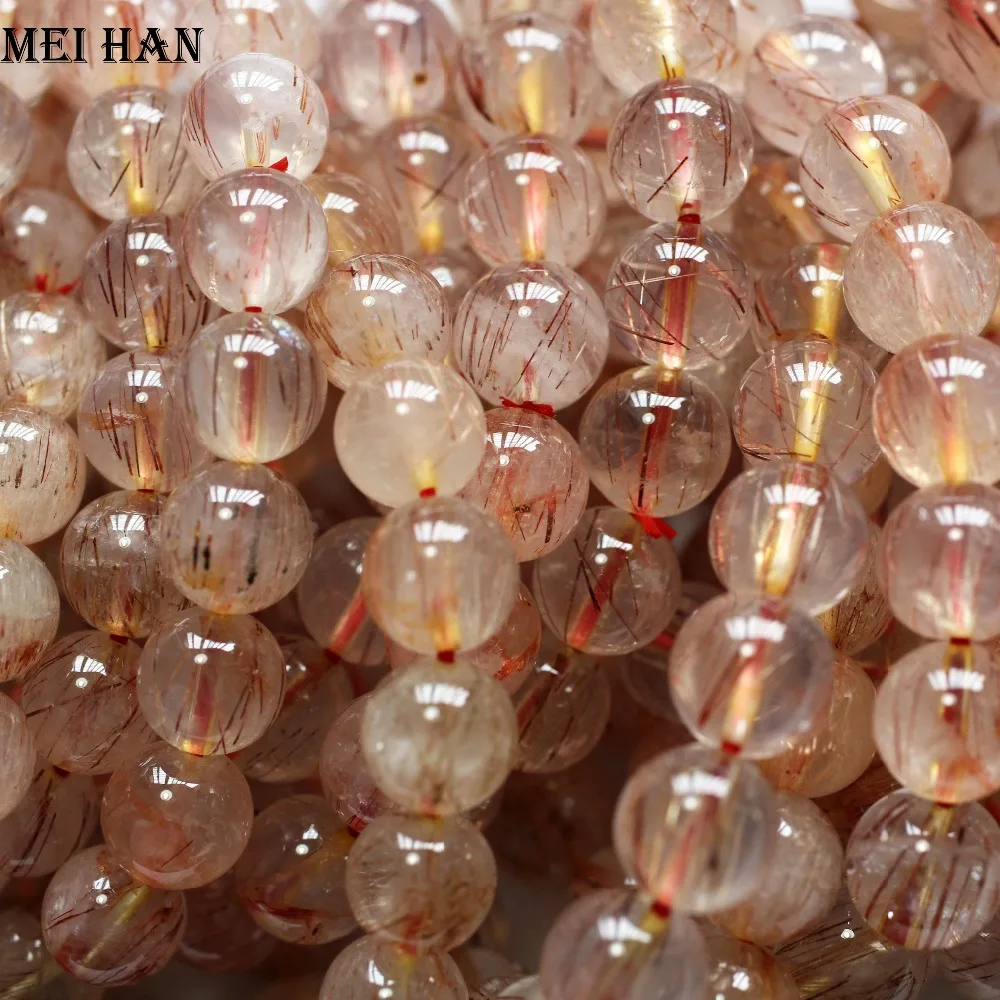 

Meihan (40 beads/lot/44g) Natural one way rutile quartz 9-9.5mm smooth round beads for jewelry making design