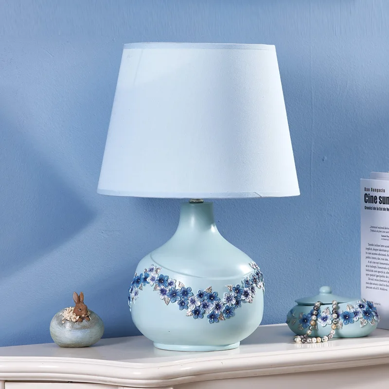 

TUDA 22.5X45cm Free Shipping European Style PVC Table Lamp Blue Vase Table Lamps LED Desk Lamp Bedroom Sitting Room Lamp E27