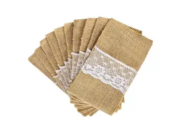 

100pcs 4 x 8 Inch Natural Burlap Utensil Holders Knifes Forks Bag Cutlery Pouch Party Bridal Shower Wedding Tableware Bags Favor