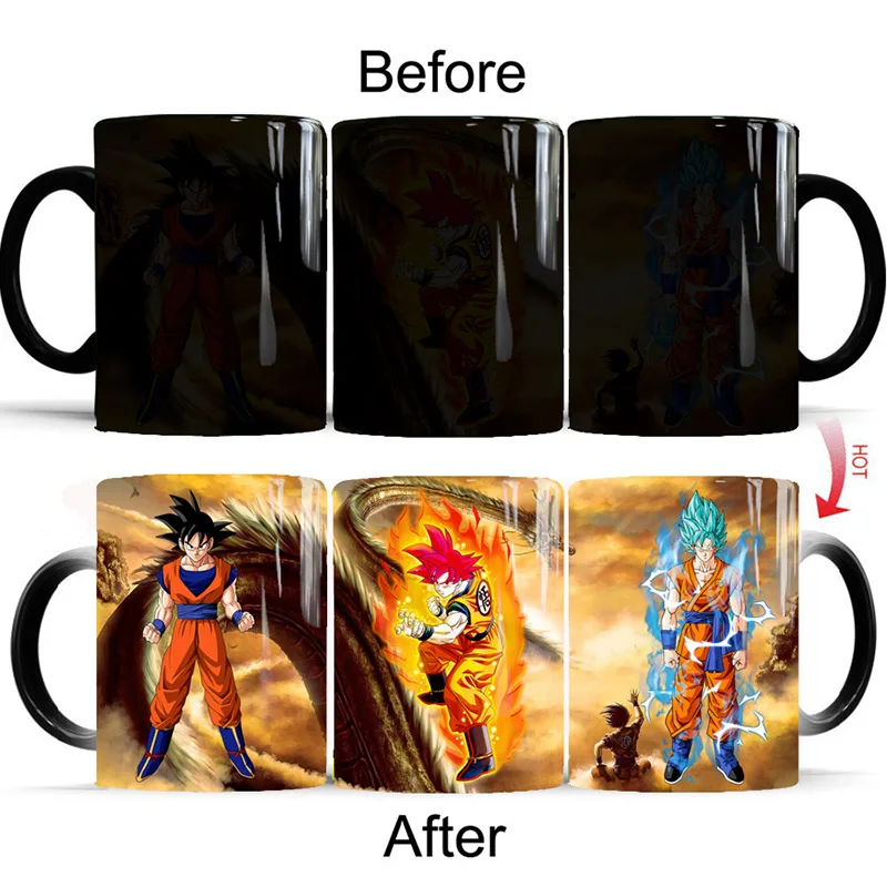 

New Style 350mL Dragon Ball Z Super Saiyan Black Red Blue Hair Goku Vegata Mug Color Changing Mugs Coffee Tea Milk Magtic Cup