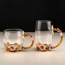 Чашки, покрытые эмалью чашка Роскошная стеклянная чашка Drinkware прозрачная Ретро чайная чашка кофе Классическая Бессвинцовая стеклянная