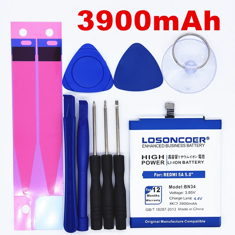 

100% Original LOSONCOER BN34 3800mAh For Original Xiaomi Redmi 5A 5.0" Battery Replacement Li-ion Phone