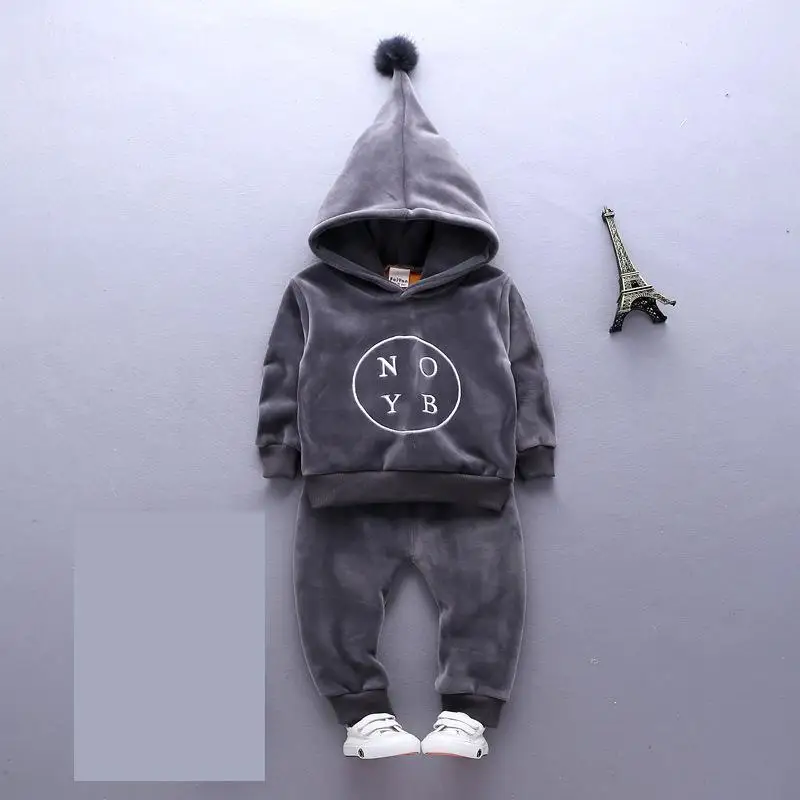 

Winter Cotton Velvet Clothing Sets For Baby Boy Girl Thickening Hooded Sweater Pants 2pcs Infants Baby Coat Warm Clothes hsp199