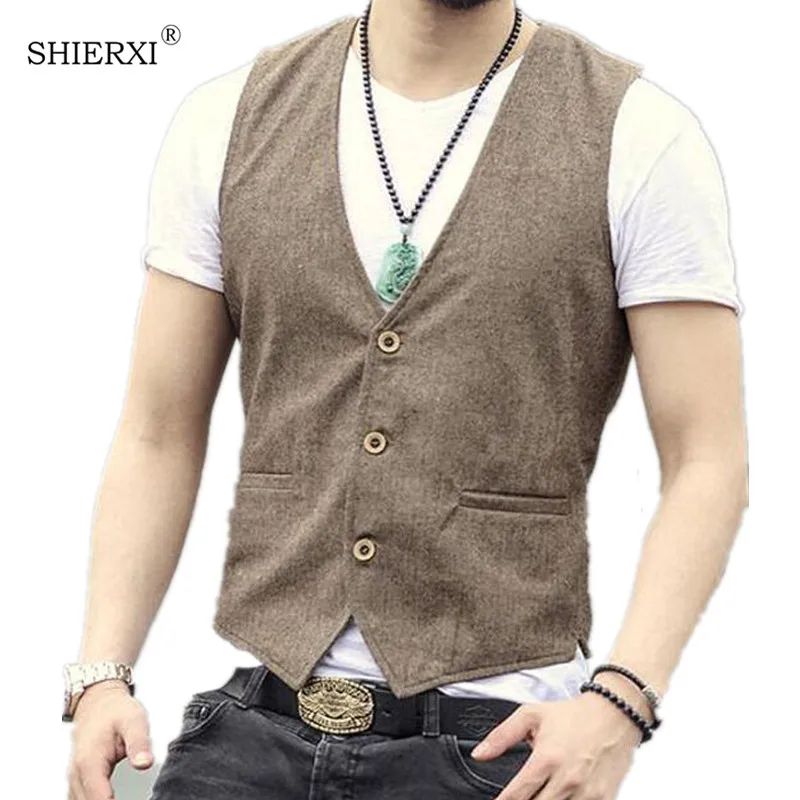 Men Single Breasted Vest Men Dress Suit Vest Men Cotton linen Vest Suit