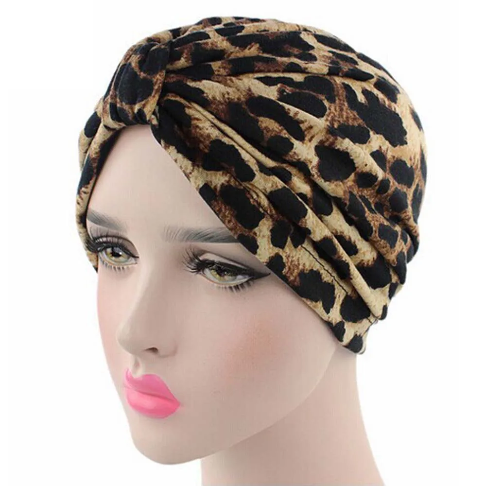 Женские шапочки турбано платок мусульманский головной убор шарф Рак шляпа Леопардовый принт женские шапки капюшон#810
