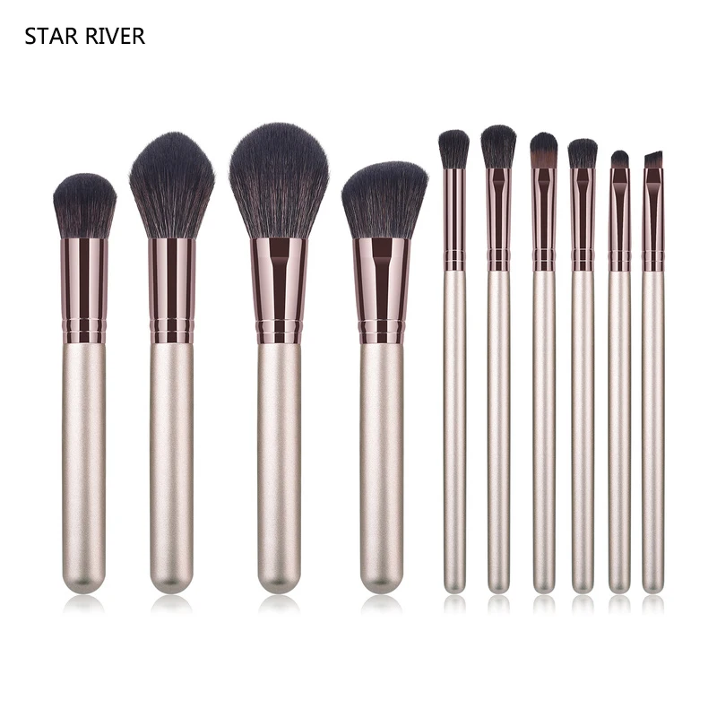 10pcs Champagne Gold Professional Makeup Brush for Blending Foundation Powder Blush Concealers Highlighter Eye Shadows Brush