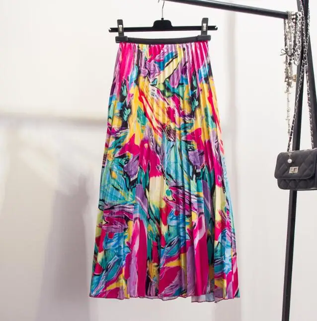 Модная цветная юбка в складку с принтом, Женская трапециевидная юбка средней длины, весенне-летние пляжные юбки для отдыха для девушек