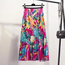 Модная цветная юбка в складку с принтом, Женская трапециевидная юбка средней длины, весенне-летние пляжные юбки для отдыха для девушек