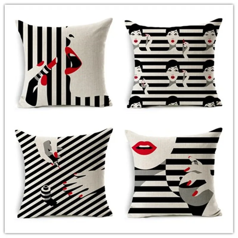 

Fashion Style European Portrait Printed Cotton Linen Cushion Cover Decorative Sofa Throw Pillow Car Chair Home Decor Pillow Case