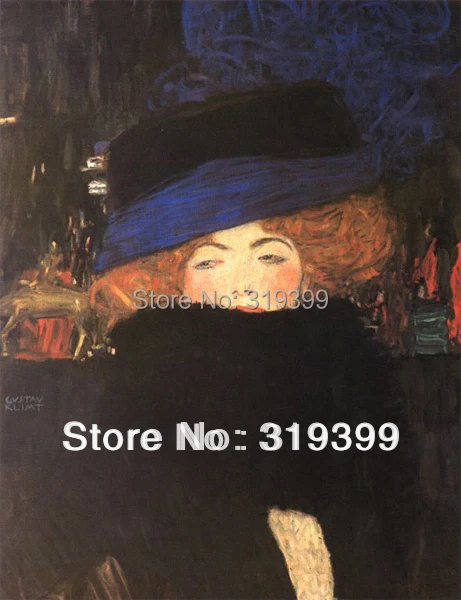 

Oil Painting reproduction on Linen Canvas,Lady with Hat and Feather Boa by gustav klimt,100% handmade,Museam Quality