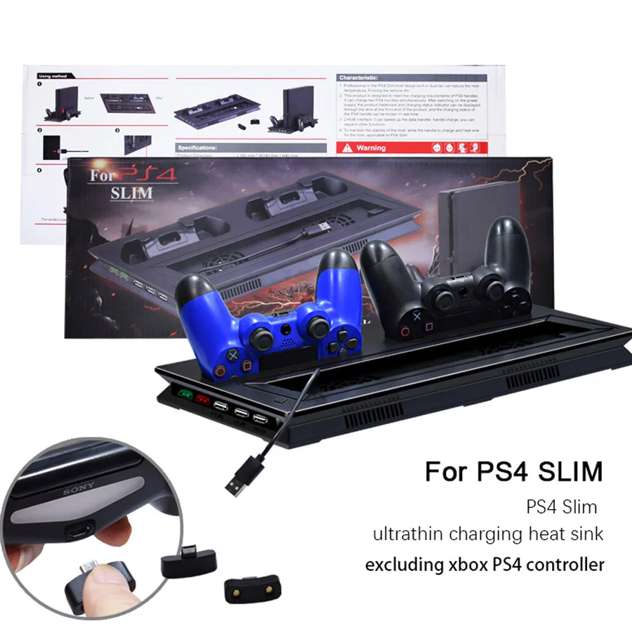 Usb зарядный порт двойной вентилятор охлаждения для PS4 тонкий геймпад крепление вертикальной стойки на док-станцию игровая консоль поддержка База держатель с светодиодный
