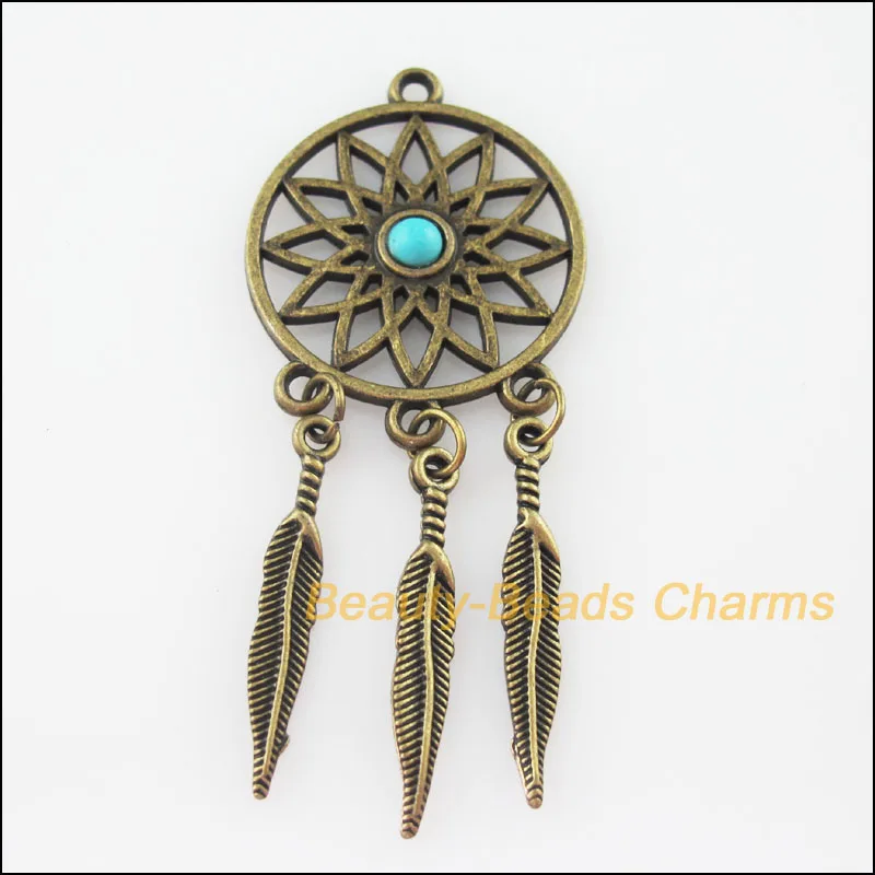 

4 New Charms Round Flower Tassels Antiqued Bronze Pendants Retro 26x63mm