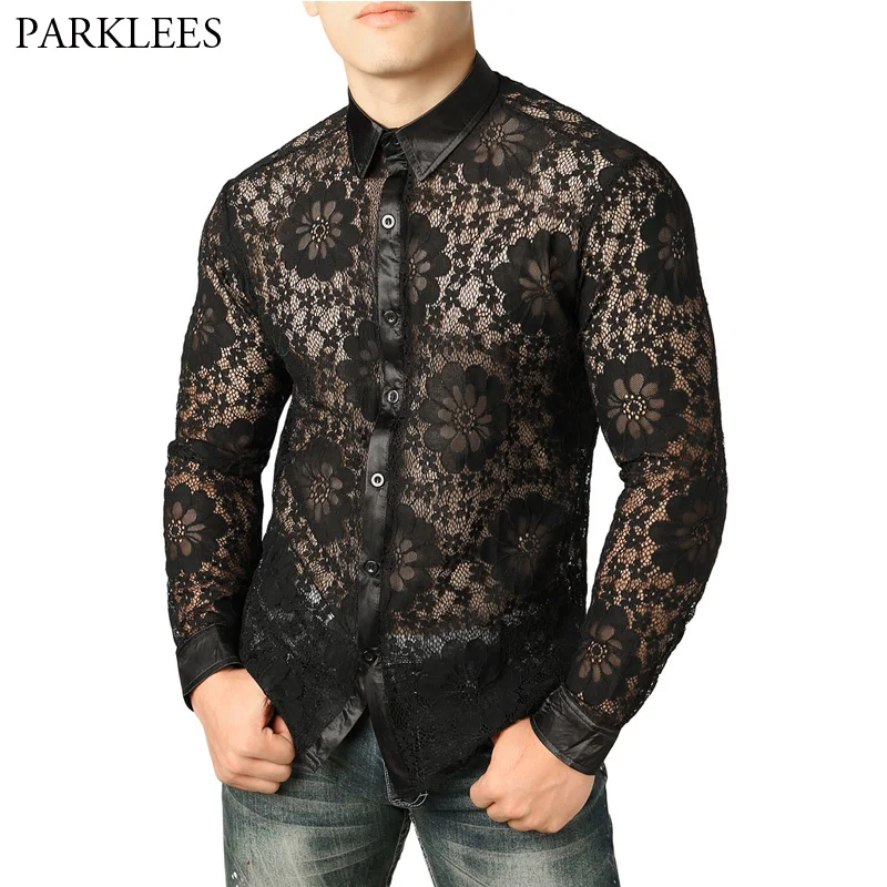 black lace dress shirt