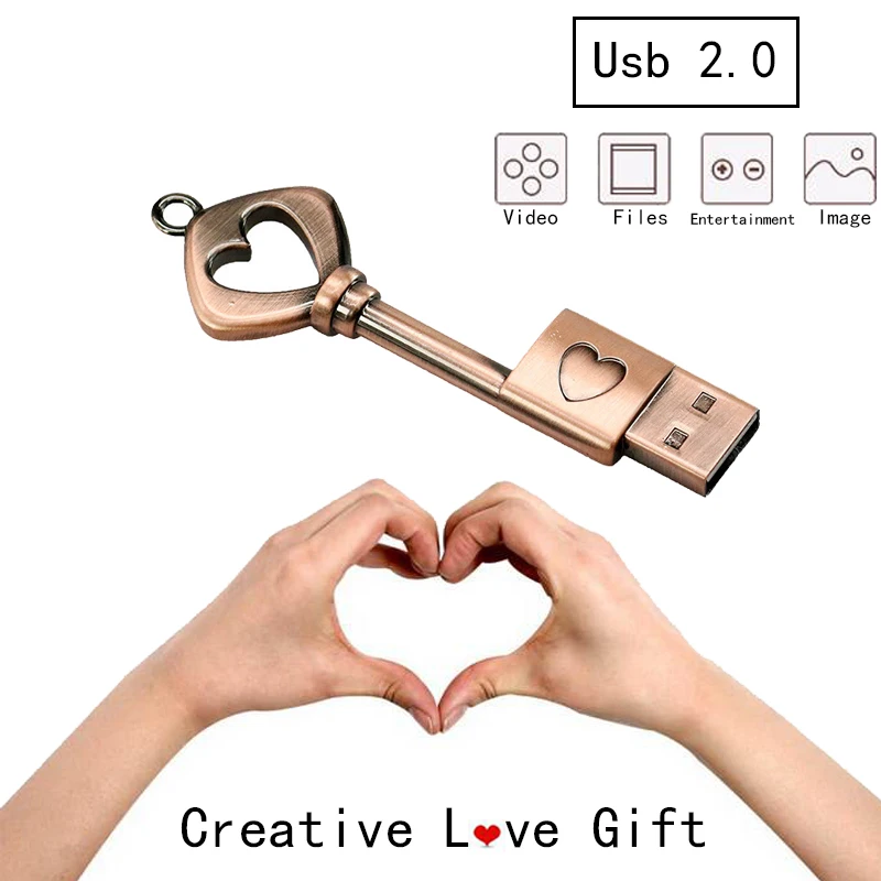

The key to love Metal USB flash drive U disk 4GB 8GB 16GB 32GB 64GB pen drive pendrive menmory stick Flash Card Love Gift