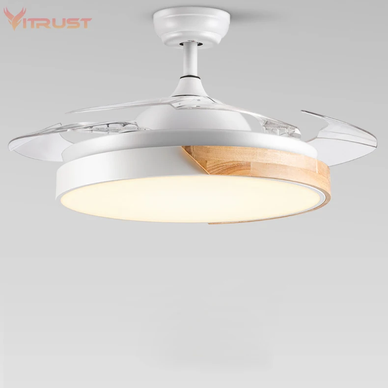 Retractable Ceiling Fans Light With Remote Control Three Color Led Invisible Ceiling Fan Chandelier Art Decoration 110v 220